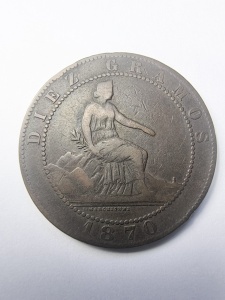 Moneda Spania - Guvern Provizoriu - 10 Centimos 1870 - Img 2