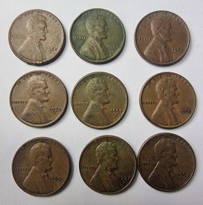 Monede USA - Lot Lincoln Wheat Cent : 1950/1951/1952/1953/1954/1955/1956/1957/1958 - Img 2
