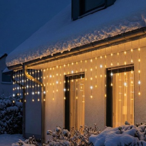 Perdea luminoasă LED cu sloi degheață strălucitoare, pt exterior, 600 LED-uri DOT (alb rece intermitent între alb cald) - Img 1