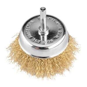 Perie tip cupa 75 mm, sirma incretita, placata cu alama, cu tija de 6 mm