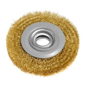 Perie tip roata din sirma incretita placata cu alama 100 x 20 mm