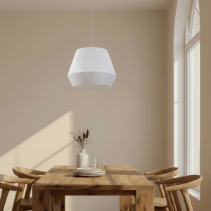 Plafoniera premium, model Vitore, ALB, fasung E27, sistem de prindere, 50 x 41 cm, metal si textil, LINDBY - Img 3