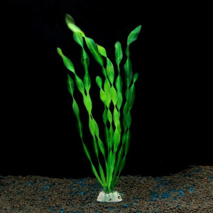 Planta artificiala silicon pentru acvariu, 25 cm, baza imitatie piatra, verde, bule flotante la varfuri, VKTools - Img 1