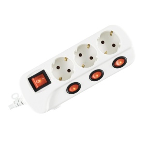 Prelungitor 3 socluri cu buton individual, 3 m, alb