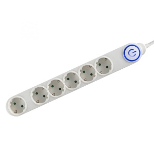 Prelungitor 6 prize, comutator de picior, 5 m, alb, 1.5mm2 - Img 1