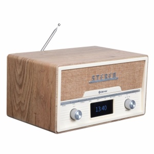 Retro stílusú rádió-CD-lejátszó, FM-rádió, DAB+, színes LCD-kijelző, beépített hangszórók, Bluetooth, USB, távirányító, fa burkolat, világosbarna, DENVER - Img 5