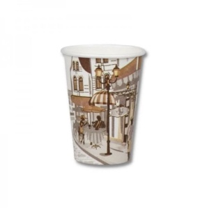 Set 100 pahare carton pentru cafea, vin fiert, 7oz, city life, 210ml, d70