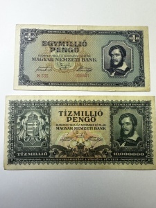 Set 2 bancnote Ungaria – Hiperinflație 1945