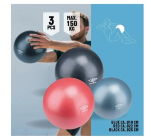 Set 3 buc. minge gonflabila pentru fitness, pilates, antrenamente, 18, 22, 25cm, Umbro - Img 3