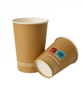 Set 500 pahare din carton pentru bauturi calde, 12oz, 350ml, D90mm, maro natur