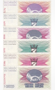 Set Bancnote Bosnia&Hercegovina - 10/25/50/100/500/1000 Dinara 1992 - Img 2