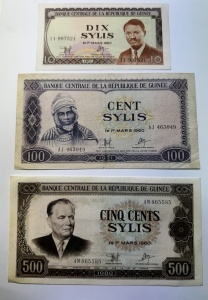 Set Bancnote - Guineea - 10/100/500 Sylis ( 1971-1980 )