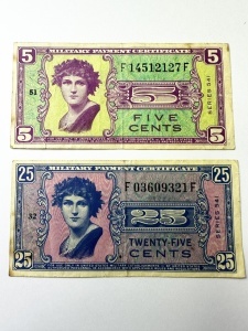 Set Bancnote - Military Payment Certificate – 5¢ /25¢ - USA , 1958