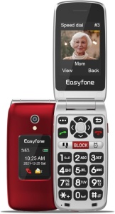 Telefon mobil cu clapeta de buget pentru seniori, cifre mari, camera, sunet puternic, USB-C, 2 x ecran LCD COLOR, Easyfone Prime A1 PRO 4G, ROSU