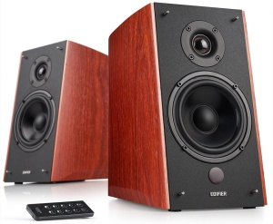 2 db prémium aktív hangszóró PC, zene, játék, 120W, távirányító, HI-FI hangzás, fából készült ház, barna, bluetooth, Edifier R2000DB-BR