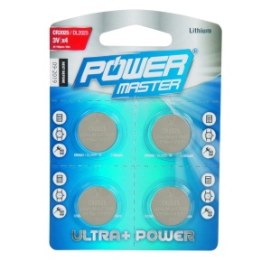 4 db CR2025 típusú, 3V-os, lítium, Power Master elemkészlet, 4 darab