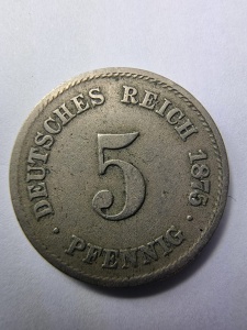 5 Pfennig 1875 – Deutsches Reich ( Imperiul German ) – Împărat Wilhelm I