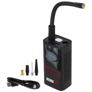 Akkumulátoros kompresszor autóhoz, kerékpárhoz, labdához, akkumulátorok, power bank funkció, 2 x 200mAh, adapterek, 80W, 0 - 10,3 bar, 0 - 10,3 bar, jelzőfények, Dedra - Img 5