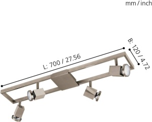 Aplica premium, aplicare pe perete / tavan, 4 spoturi LED incluse, 4 x 4.6W, lumina calda, Eglo 93678 - Img 4