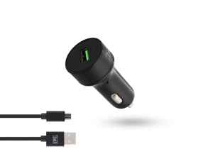 Autótöltő 12/24V, 18W, Qualcomm gyorstöltés, 1m micro USB kábel, T'nB - Img 2