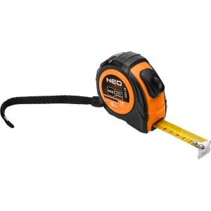Banda de masurat din otel 5 m x 19 mm, cu blocare automata, doua butoane de oprire