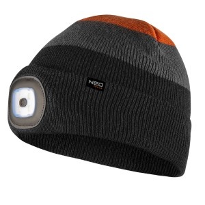 Caciula cu lanterna cu LED, negru-gri-portocaliu WARM