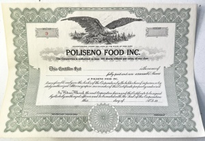Certificat de acțiuni Poliseno Food Inc. (SUA)