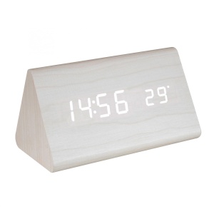 Desteptator digital LED, alb, lemn - Img 1