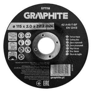 Disc de taiere, corindon, pentru metal, convex 115 x 2.0 x 22.2 mm, 42 A46-T-BF