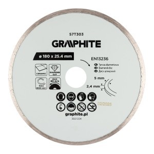 Disc de taiere diamantat, 180 x 25,4 mm, taiere umeda