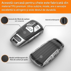 Husa premium pentru cheie Audi A4 B9 A5 A6L A6 S4 S5 S7 8W Q7 4M Q5 TT TTS RS, imitatie carbon, cutie pentru cadou inclus - Img 6