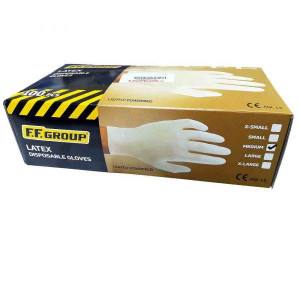 Készlet 100 kesztyű, eldobható, latex, enyhén púderezett, fehér, XL, F.F. Group