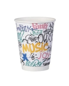 Készlet 250 db mix karton duplafalú mixpohár, 235ml, 8oz, Graffiti Mix, kiöntő D80 - Img 2