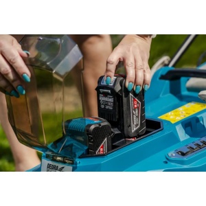 Kit complet masina electrica pentru tuns iarba / gazon, functionare cu acumulatori, 2 x 18V 4Ah, incarcator rapid, inaltime ajustabila, sac colectare, cutit 37cm, Dedra SAS+ALL - Img 2