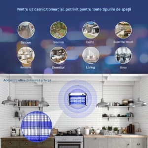 Lampa electrica pentru captura insecte, muste, tantari, fluturi, 2 x 4W, 220W, Grundig - Img 2
