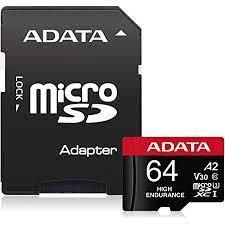 MEMORIE MICROSD ADATA Endurance, 64 GB, MicroSDHC, clasa 10, standard UHS-I U1, "AUSDX64GUI3V30SHA2-RA1"