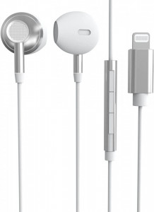 Mikrofonos fejhallgató kompatibilis Iphone minden modellel, fehér, Lightning csatlakozóval