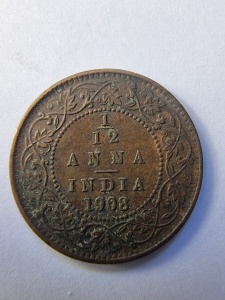 Moneda Coloniala - 1/12 Anna din India Britanică, anul 1908, emisă sub domnia regelui Edward VII.