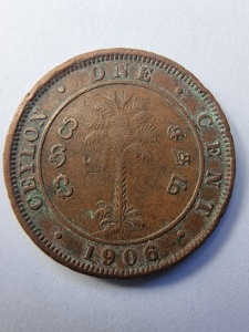 Moneda Coloniala - 1 Cent Ceylon 1906, emisă sub domnia regelui Edward VII.