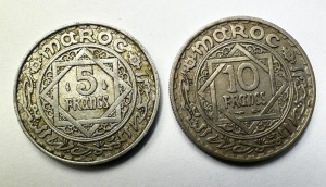 Moneda Maroc - Protectorat Francez - Mohammed V - Set 5/10 Francs 1947-1951