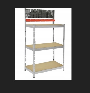 Munkaasztal polccal és szerszámtároló panellel, 142 x 78x 38cm, maximális súly 175Kg