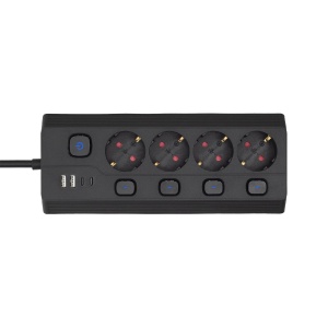 Priza multipla cu 4 prize, comutabilă individual, 2 m, negru, 2xUSB-C, 2xUSB-A - Img 3