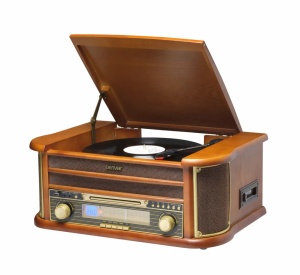 RETRO sztereó CD lejátszó, cd-lejátszó, usb, tuner, aux, kazetta, hangszedő, fadoboz, Denver MCR-50MK3