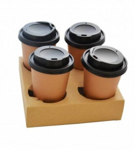 Set 100 suporti pahare cafea, cutie carton maro, suport pentru 4 pahare - Img 1