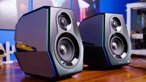 Set 2 boxe active profesionale pentru GAMING, PC, muzica, STUDIO, bluetooth,monitor audio, LED RGB, 88W, sunet HI-FI, amplificator clasa D, incinte lemn si aluminiu, NEGRU, Edifier G5000-BK - Img 7