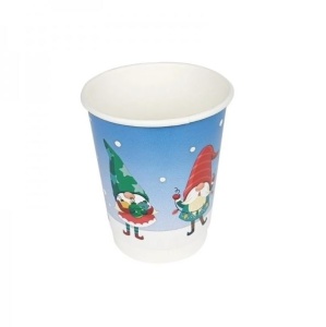 Set 25 pahare carton perete dublu, bauturi calde, ceai, ciocolata calda, cafea, vin fiert, tematica sarbatori iarna, Craciun, 8oz, 235ml, D80, model Elfi - Img 1