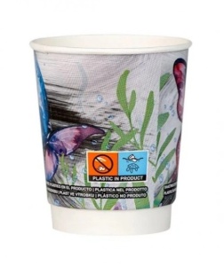Set 25 pahare din carton cu pereti dubli pentru cafea, ceai, 235ml, 8oz, model fluture - Img 2
