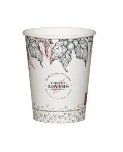 Set 50 pahare carton pentru bauturi calde, cafea, ceai, vin fiert, targuri, 235ml, 8oz, d62mm, model Coffee Lovers