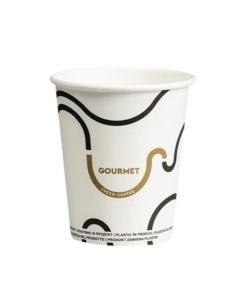 Set 500 pahare carton pentru bauturi calde, cafea, ceai, vin fiert, targuri, 235ml, 8oz, d80mm, model Gourmet alb