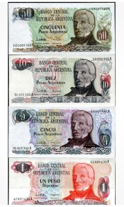 Set Bancnote Argentina - 1/5/10/50 Pesos 1983